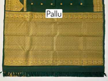 Kanchipuram Pure Silk Saree | Bottle Green | Pure Zari | Handwoven | Ships from California | Pushpam - ShopNaya Exclusive
